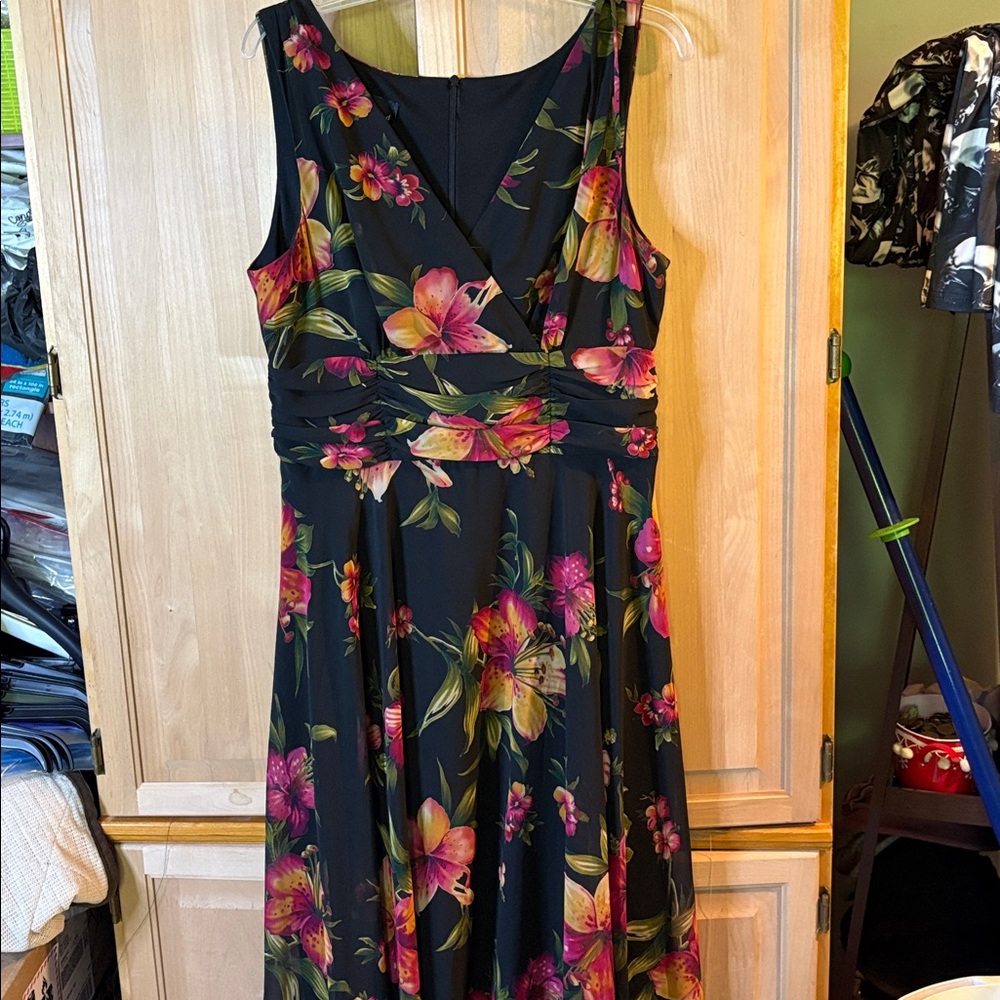 Connected Apparel Black Floral Dress